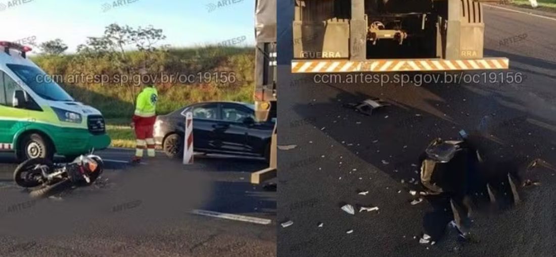 Motociclista morre após bater na traseira de carreta na Rodovia Washington Luís em Cedral — Foto: Artesp/Divulgação 