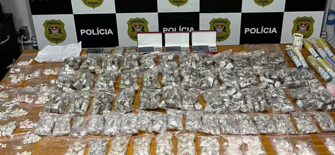 Centenas de porções de diversos entorpecentes, totalizando quase 10 kg, foram apreendidos pela Polícia Civil, em imóvel em Catanduva (SP), na quarta-feira (3) — Foto: Polícia Civil/Divulgação 